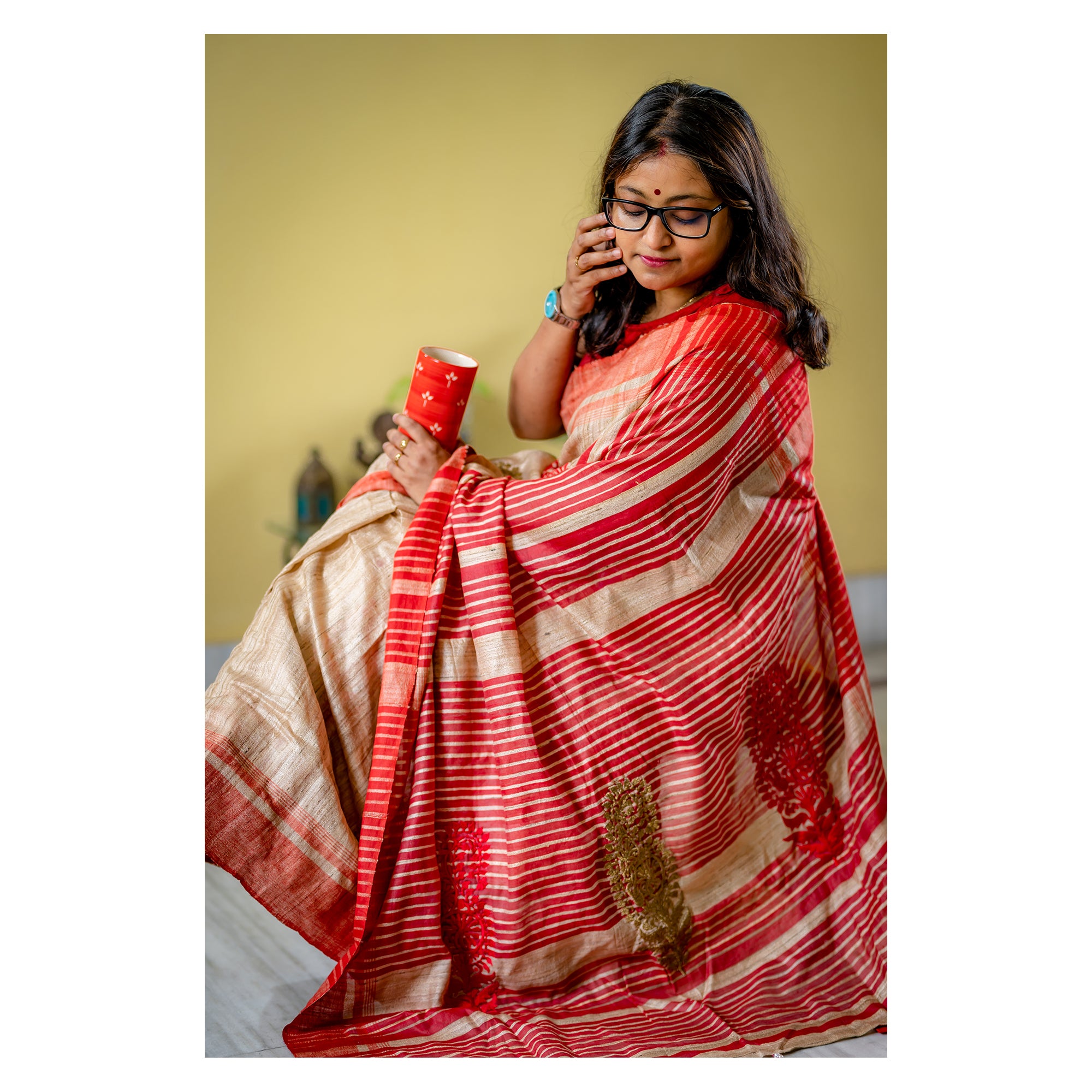 TUSSAR PAISLEY LOTUS RED SAREE